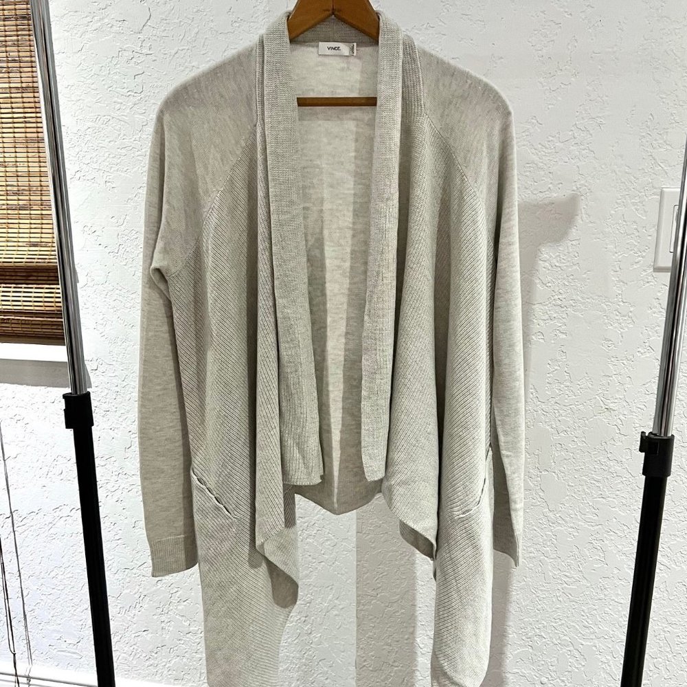 New Vince Drape Front Cardigan heather grey Cashmere Blend Sweater Xsmall XS